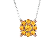 Yalancı Tektaş Kolye - Sitrin 925 ayar rose altın kaplama gümüş kolye (40 cm gümüş rolo zincir) #13g8dpo