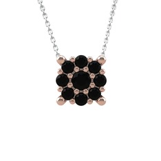 Yalancı Tektaş Kolye - Siyah zirkon 18 ayar rose altın kolye (40 cm beyaz altın rolo zincir) #149w0vi