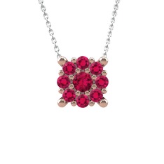 Yalancı Tektaş Kolye - Rodolit garnet 8 ayar rose altın kolye (40 cm gümüş rolo zincir) #16jaofa