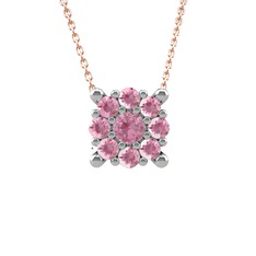 Pembe kuvars 8 ayar beyaz altın kolye (40 cm rose altın rolo zincir)