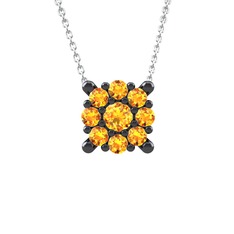 Yalancı Tektaş Kolye - Sitrin 925 ayar siyah rodyum kaplama gümüş kolye (40 cm beyaz altın rolo zincir) #172w3ii