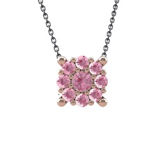 Yalancı Tektaş Kolye - Pembe kuvars 8 ayar rose altın kolye (40 cm gümüş rolo zincir) #1781c1m