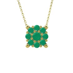 Yalancı Tektaş Kolye - Kök zümrüt 925 ayar altın kaplama gümüş kolye (40 cm altın rolo zincir) #18iotaw