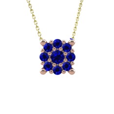 Yalancı Tektaş Kolye - Lab safir 8 ayar rose altın kolye (40 cm altın rolo zincir) #1b0ir98