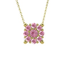 Yalancı Tektaş Kolye - Pembe kuvars 18 ayar altın kolye (40 cm gümüş rolo zincir) #1b5rfg1