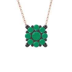 Yalancı Tektaş Kolye - Kök zümrüt 925 ayar siyah rodyum kaplama gümüş kolye (40 cm rose altın rolo zincir) #1cksdzt