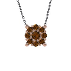 Yalancı Tektaş Kolye - Dumanlı kuvars 925 ayar rose altın kaplama gümüş kolye (40 cm gümüş rolo zincir) #1dhbct7