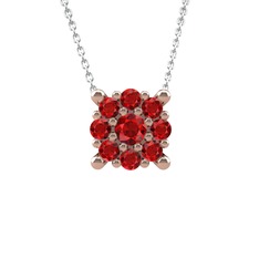 Yalancı Tektaş Kolye - Garnet 8 ayar rose altın kolye (40 cm beyaz altın rolo zincir) #1e3149z