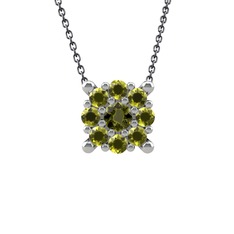 Peridot 18 ayar beyaz altın kolye (40 cm gümüş rolo zincir)