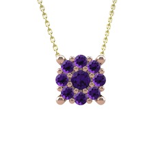 Yalancı Tektaş Kolye - Ametist 925 ayar rose altın kaplama gümüş kolye (40 cm altın rolo zincir) #1esbptd