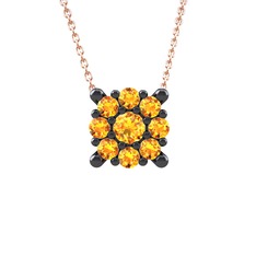 Yalancı Tektaş Kolye - Sitrin 925 ayar siyah rodyum kaplama gümüş kolye (40 cm rose altın rolo zincir) #1fh10p