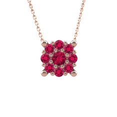 Yalancı Tektaş Kolye - Rodolit garnet 14 ayar rose altın kolye (40 cm rose altın rolo zincir) #1fk1t2p