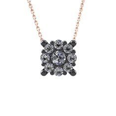 Yalancı Tektaş Kolye - Swarovski 925 ayar siyah rodyum kaplama gümüş kolye (40 cm gümüş rolo zincir) #1fl2wad