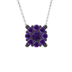 Yalancı Tektaş Kolye - Ametist 925 ayar siyah rodyum kaplama gümüş kolye (40 cm beyaz altın rolo zincir) #1go64cv