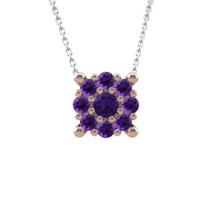 Yalancı Tektaş Kolye - Ametist 18 ayar rose altın kolye (40 cm gümüş rolo zincir) #1hqsdp6