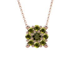 Yalancı Tektaş Kolye - Peridot 18 ayar rose altın kolye (40 cm rose altın rolo zincir) #1islret