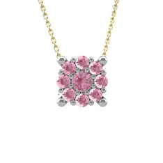 Yalancı Tektaş Kolye - Pembe kuvars 14 ayar beyaz altın kolye (40 cm altın rolo zincir) #1jz0zkh