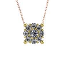 Yalancı Tektaş Kolye - Swarovski 14 ayar altın kolye (40 cm rose altın rolo zincir) #1k6yjut