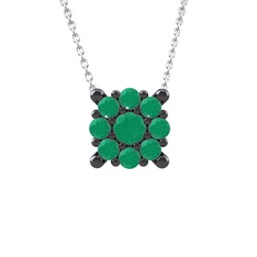 Yalancı Tektaş Kolye - Kök zümrüt 925 ayar siyah rodyum kaplama gümüş kolye (40 cm beyaz altın rolo zincir) #1m601gk