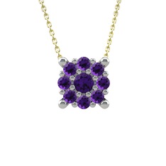 Yalancı Tektaş Kolye - Ametist 8 ayar beyaz altın kolye (40 cm altın rolo zincir) #1na7q20