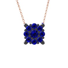Yalancı Tektaş Kolye - Lab safir 925 ayar siyah rodyum kaplama gümüş kolye (40 cm rose altın rolo zincir) #1o4htnd