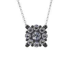 Yalancı Tektaş Kolye - Swarovski 925 ayar siyah rodyum kaplama gümüş kolye (40 cm gümüş rolo zincir) #1o9brio