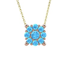 Yalancı Tektaş Kolye - Akuamarin 14 ayar rose altın kolye (40 cm altın rolo zincir) #1ophxzr