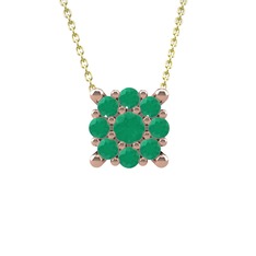 Yalancı Tektaş Kolye - Kök zümrüt 925 ayar rose altın kaplama gümüş kolye (40 cm altın rolo zincir) #1owilju