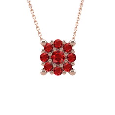 Yalancı Tektaş Kolye - Garnet 14 ayar rose altın kolye (40 cm rose altın rolo zincir) #1pikzzw