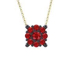 Yalancı Tektaş Kolye - Garnet 925 ayar siyah rodyum kaplama gümüş kolye (40 cm altın rolo zincir) #1qkyjd7