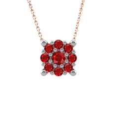 Yalancı Tektaş Kolye - Garnet 18 ayar beyaz altın kolye (40 cm rose altın rolo zincir) #1r6lslh