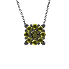 Yalancı Tektaş Kolye - Peridot 925 ayar siyah rodyum kaplama gümüş kolye (40 cm gümüş rolo zincir) #1re5v3x