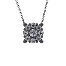 Yalancı Tektaş Kolye - Beyaz zirkon 925 ayar siyah rodyum kaplama gümüş kolye (40 cm gümüş rolo zincir) #1rmto13