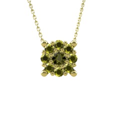 Yalancı Tektaş Kolye - Peridot 925 ayar altın kaplama gümüş kolye (40 cm altın rolo zincir) #1rweaku