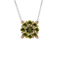 Peridot 925 ayar rose altın kaplama gümüş kolye (40 cm beyaz altın rolo zincir)