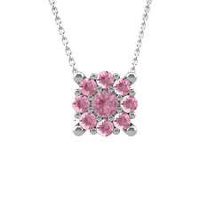 Yalancı Tektaş Kolye - Pembe kuvars 8 ayar beyaz altın kolye (40 cm beyaz altın rolo zincir) #1s69wj4