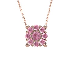 Yalancı Tektaş Kolye - Pembe kuvars 8 ayar rose altın kolye (40 cm rose altın rolo zincir) #1tj7agt