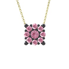 Yalancı Tektaş Kolye - Pembe kuvars 925 ayar siyah rodyum kaplama gümüş kolye (40 cm altın rolo zincir) #1tvhgjq