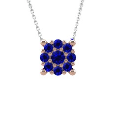 Lab safir 925 ayar rose altın kaplama gümüş kolye (40 cm beyaz altın rolo zincir)