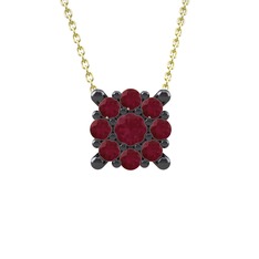 Yalancı Tektaş Kolye - Kök yakut 925 ayar siyah rodyum kaplama gümüş kolye (40 cm altın rolo zincir) #1ue30vd