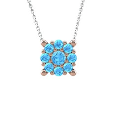 Yalancı Tektaş Kolye - Akuamarin 18 ayar rose altın kolye (40 cm gümüş rolo zincir) #1ueyzt4