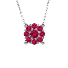 Yalancı Tektaş Kolye - Rodolit garnet 14 ayar beyaz altın kolye (40 cm beyaz altın rolo zincir) #1yo7jld