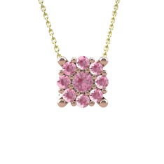 Yalancı Tektaş Kolye - Pembe kuvars 14 ayar rose altın kolye (40 cm altın rolo zincir) #21kgh3