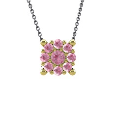 Yalancı Tektaş Kolye - Pembe kuvars 14 ayar altın kolye (40 cm gümüş rolo zincir) #3urth