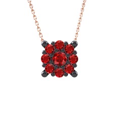 Yalancı Tektaş Kolye - Garnet 925 ayar siyah rodyum kaplama gümüş kolye (40 cm rose altın rolo zincir) #4ax8kn