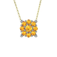 Yalancı Tektaş Kolye - Sitrin 925 ayar gümüş kolye (40 cm gümüş rolo zincir) #5uj42t