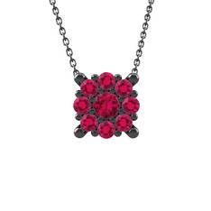 Yalancı Tektaş Kolye - Rodolit garnet 925 ayar siyah rodyum kaplama gümüş kolye (40 cm gümüş rolo zincir) #65kpj9