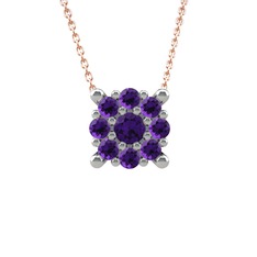 Yalancı Tektaş Kolye - Ametist 8 ayar beyaz altın kolye (40 cm rose altın rolo zincir) #6qr33l