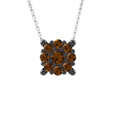 Yalancı Tektaş Kolye - Dumanlı kuvars 925 ayar siyah rodyum kaplama gümüş kolye (40 cm beyaz altın rolo zincir) #71bodu