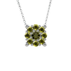 Yalancı Tektaş Kolye - Peridot 8 ayar beyaz altın kolye (40 cm gümüş rolo zincir) #7wugby